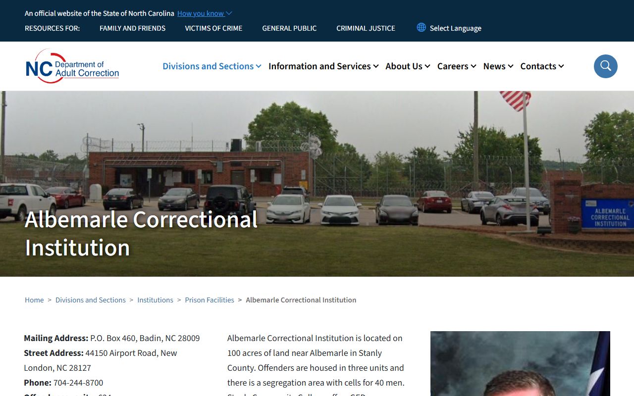 NC DAC Albemarle Correctional Institution facility page