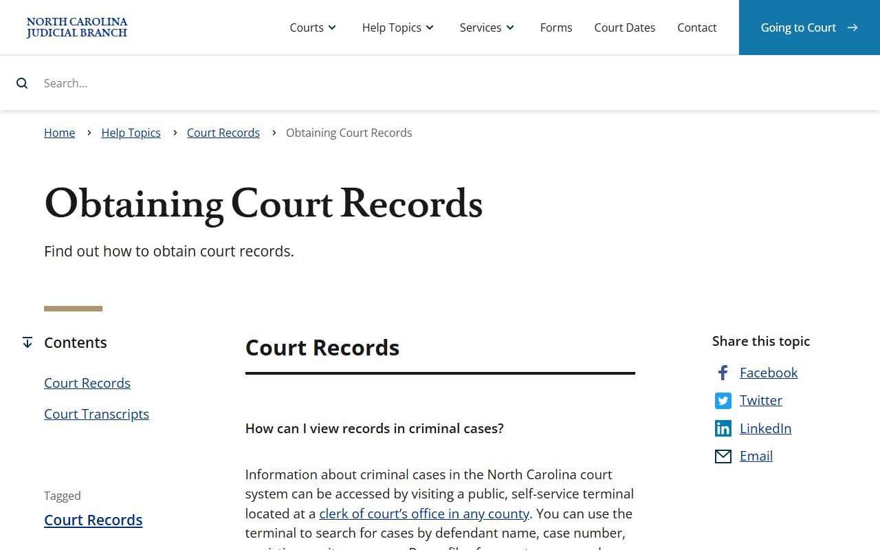 North Carolina court records access guide for Stanly County arrest cases