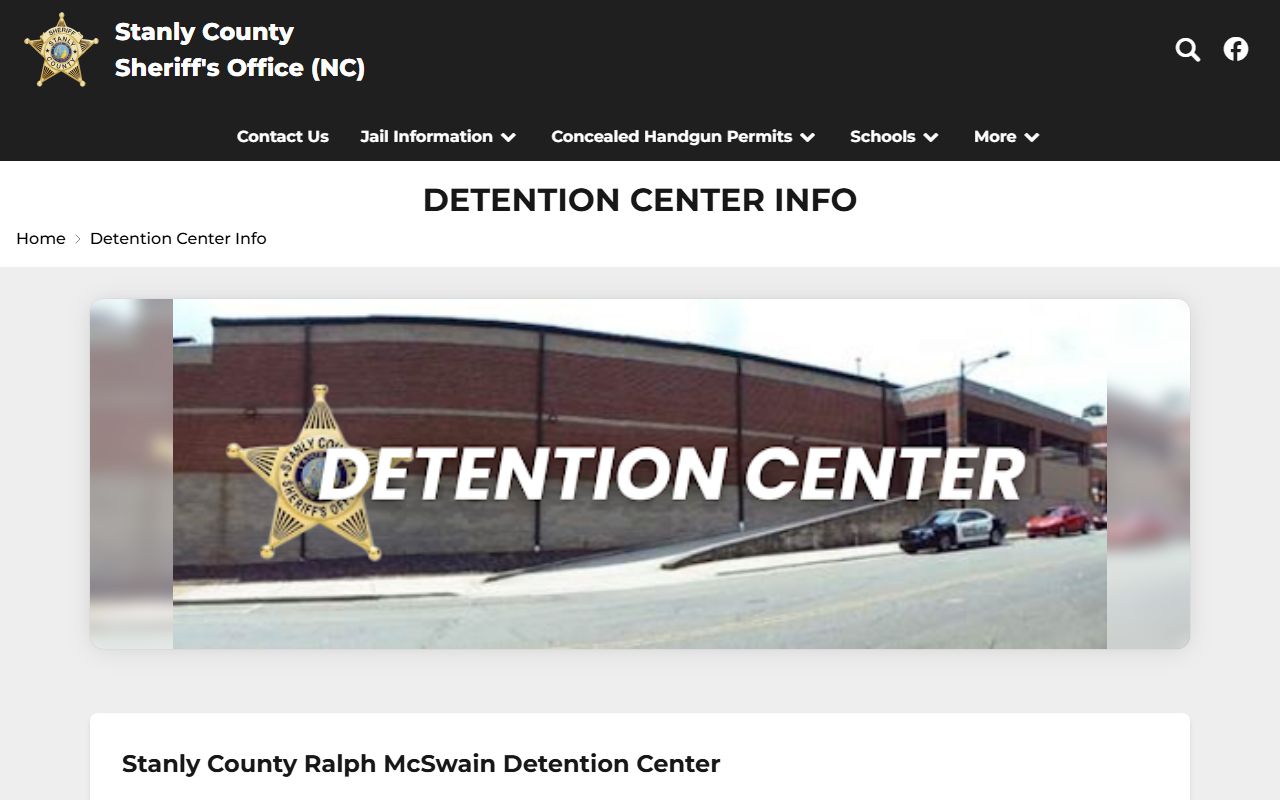 Stanly County Ralph McSwain Detention Center information page